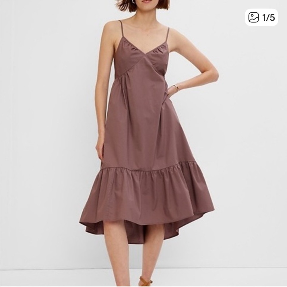 GAP Brown Deep V-Neck Cami Midi Dress